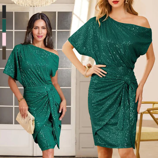 💃Soldes du dernier jour -49% DE RÉDUCTION🎉Robe plissée étincelante à une épaule✨
